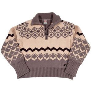 Kari Traa Agnes Wool Fair Isle Knit Sweater L Pink Gray Nordic half Zip Cozy